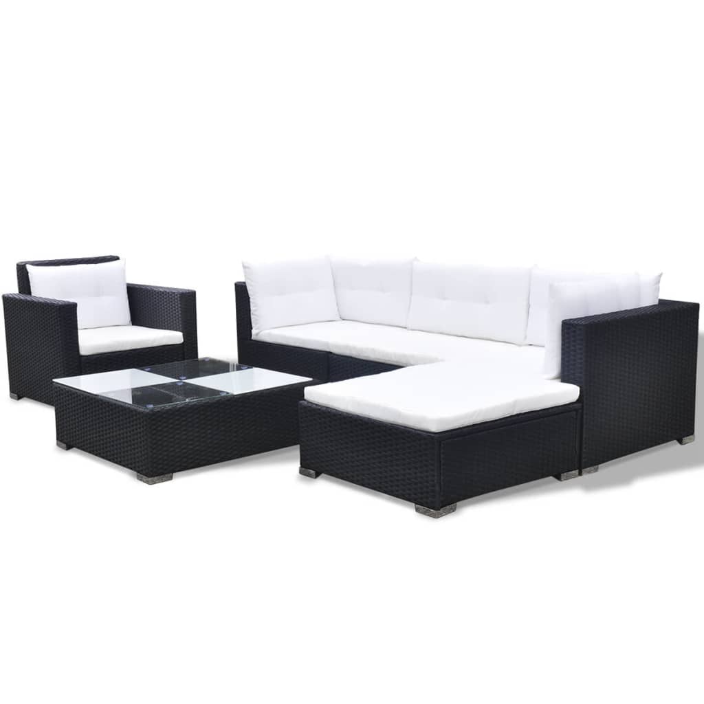Salon de jardin 6 pcs avec coussins résine tressée noir - XIOS