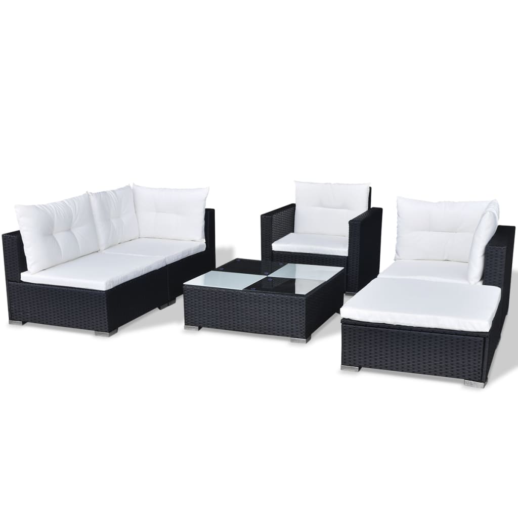 Salon de jardin 6 pcs avec coussins résine tressée noir - XIOS