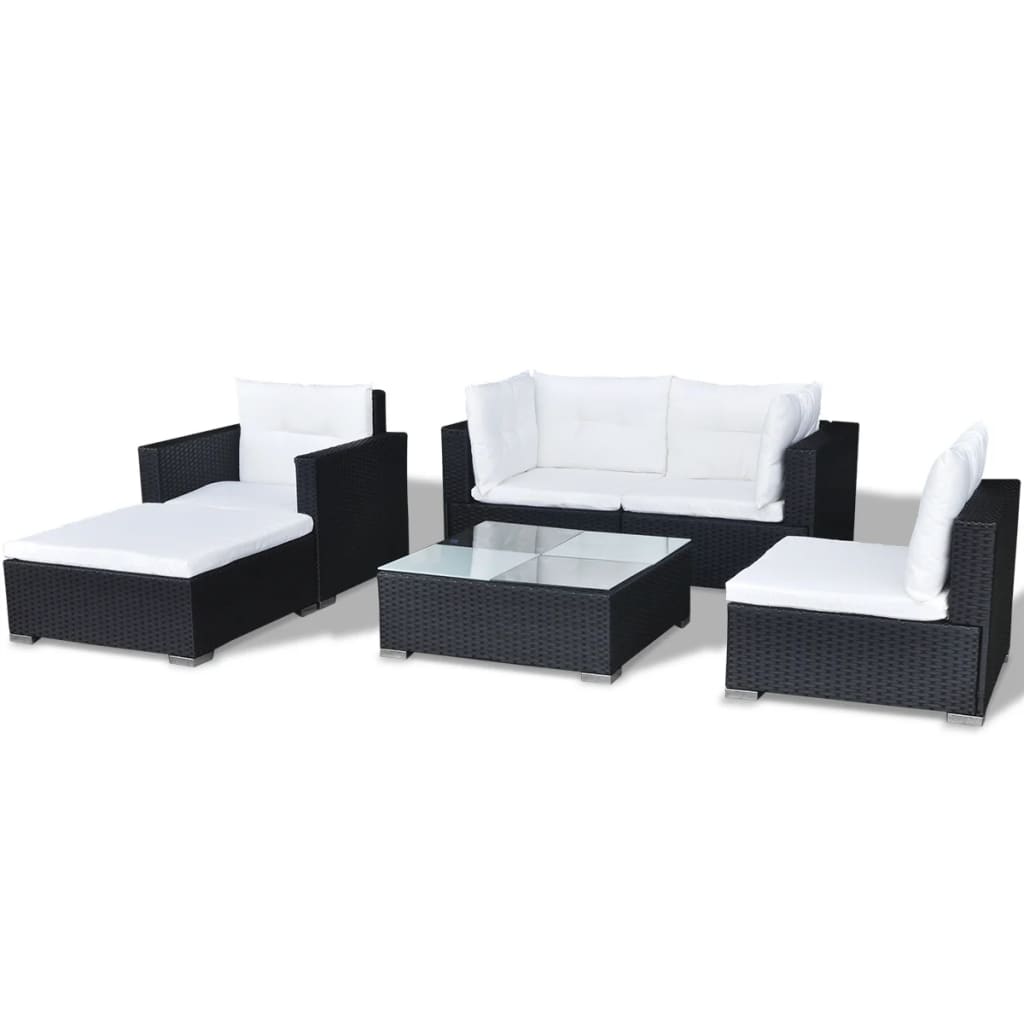 Salon de jardin 6 pcs avec coussins résine tressée noir - XIOS