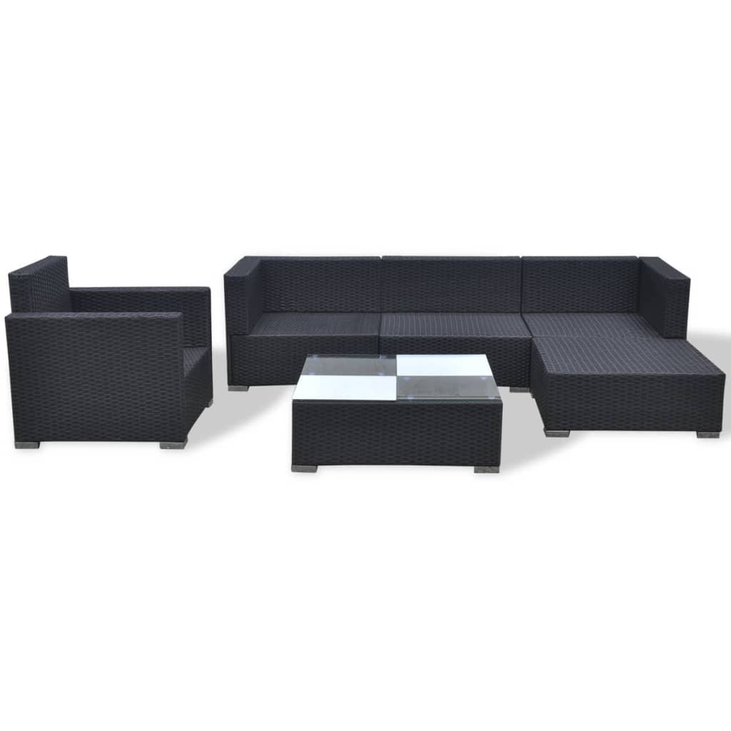 Salon de jardin 6 pcs avec coussins résine tressée noir - XIOS