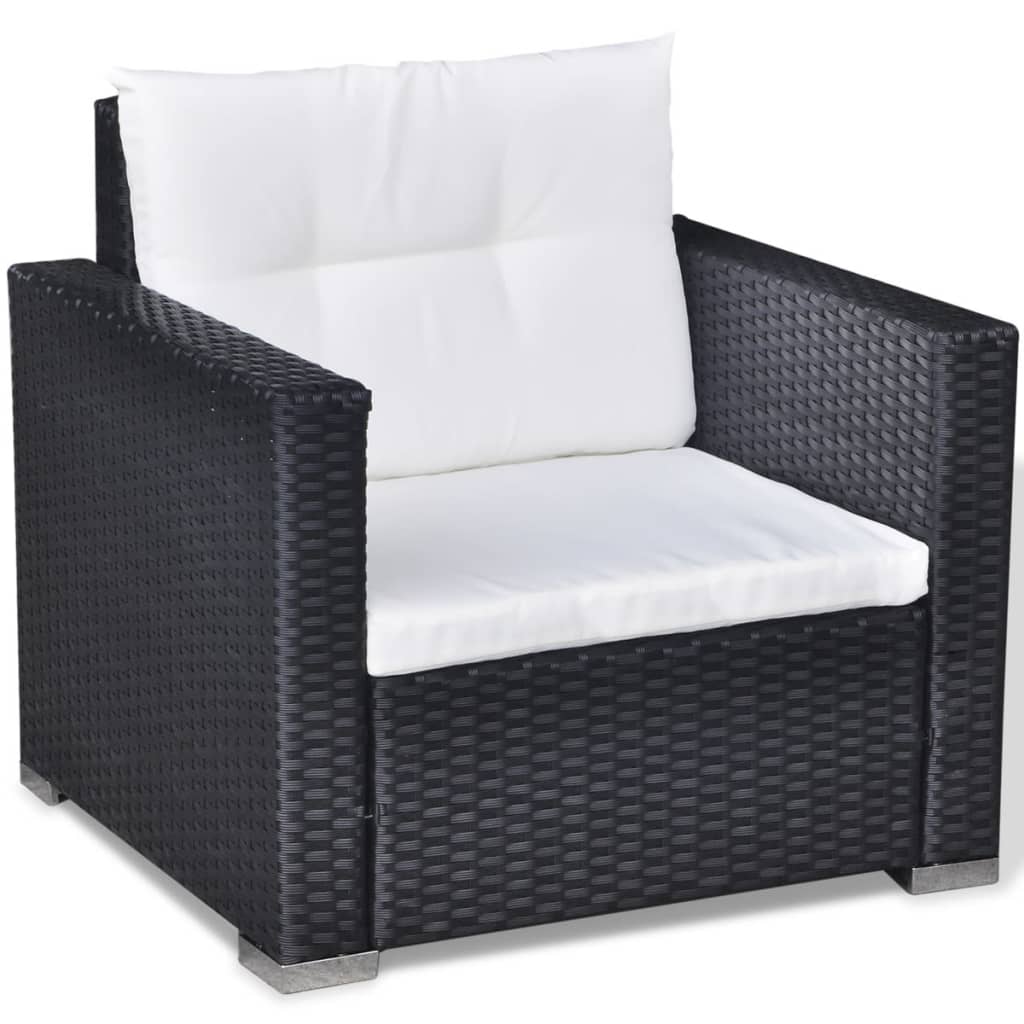 Salon de jardin 6 pcs avec coussins résine tressée noir - XIOS
