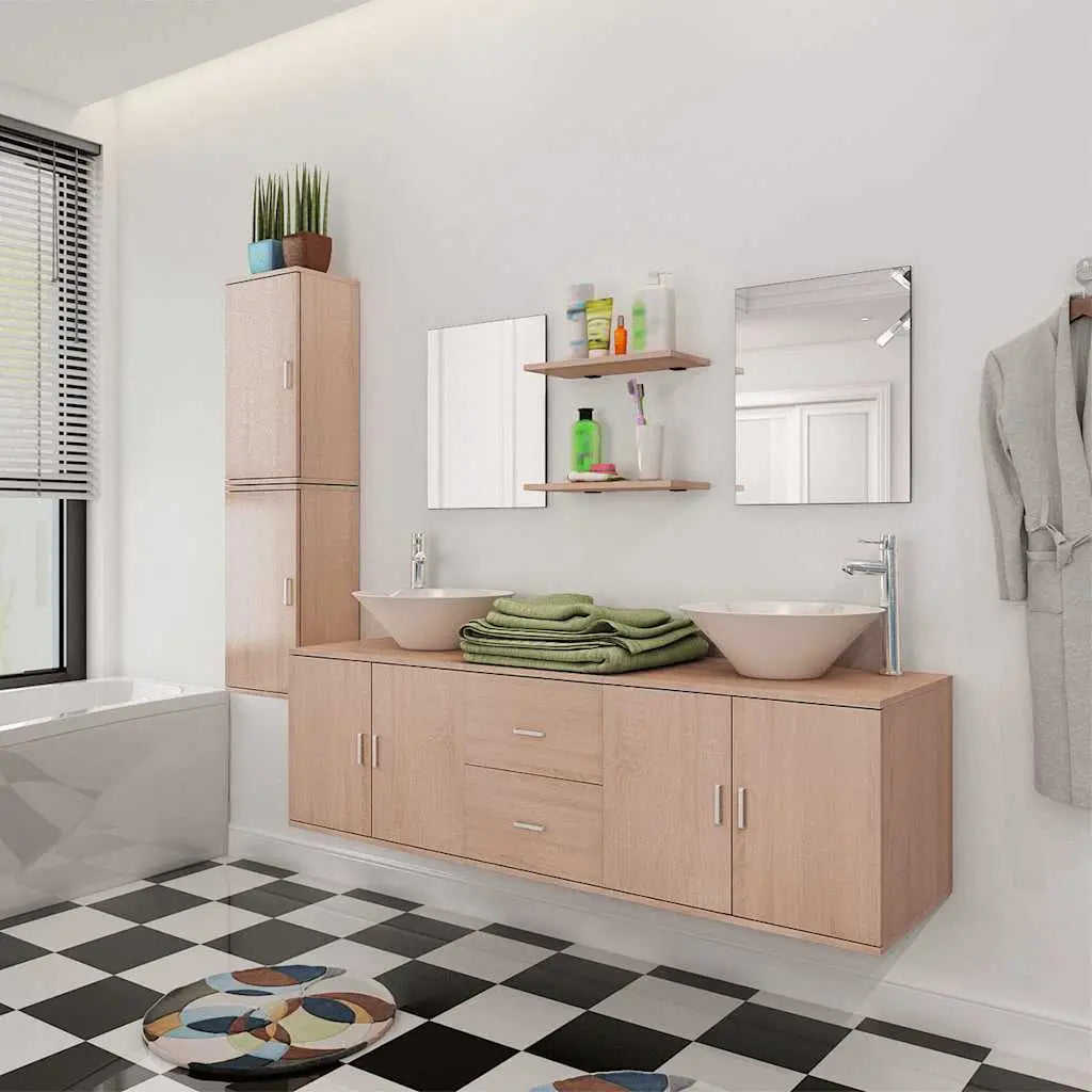 Mobilier de salle de bain avec lavabo 9 pcs Beige - XIOS