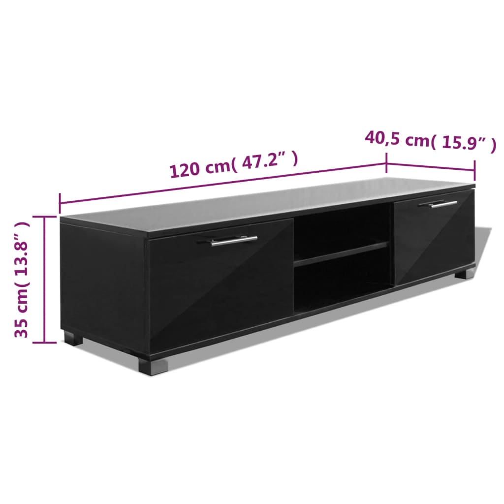 Meuble TV Noir brillant 120x40,5x35 cm - XIOS