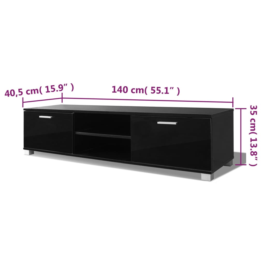 Meuble TV Noir brillant 140x40,5x35 cm - XIOS