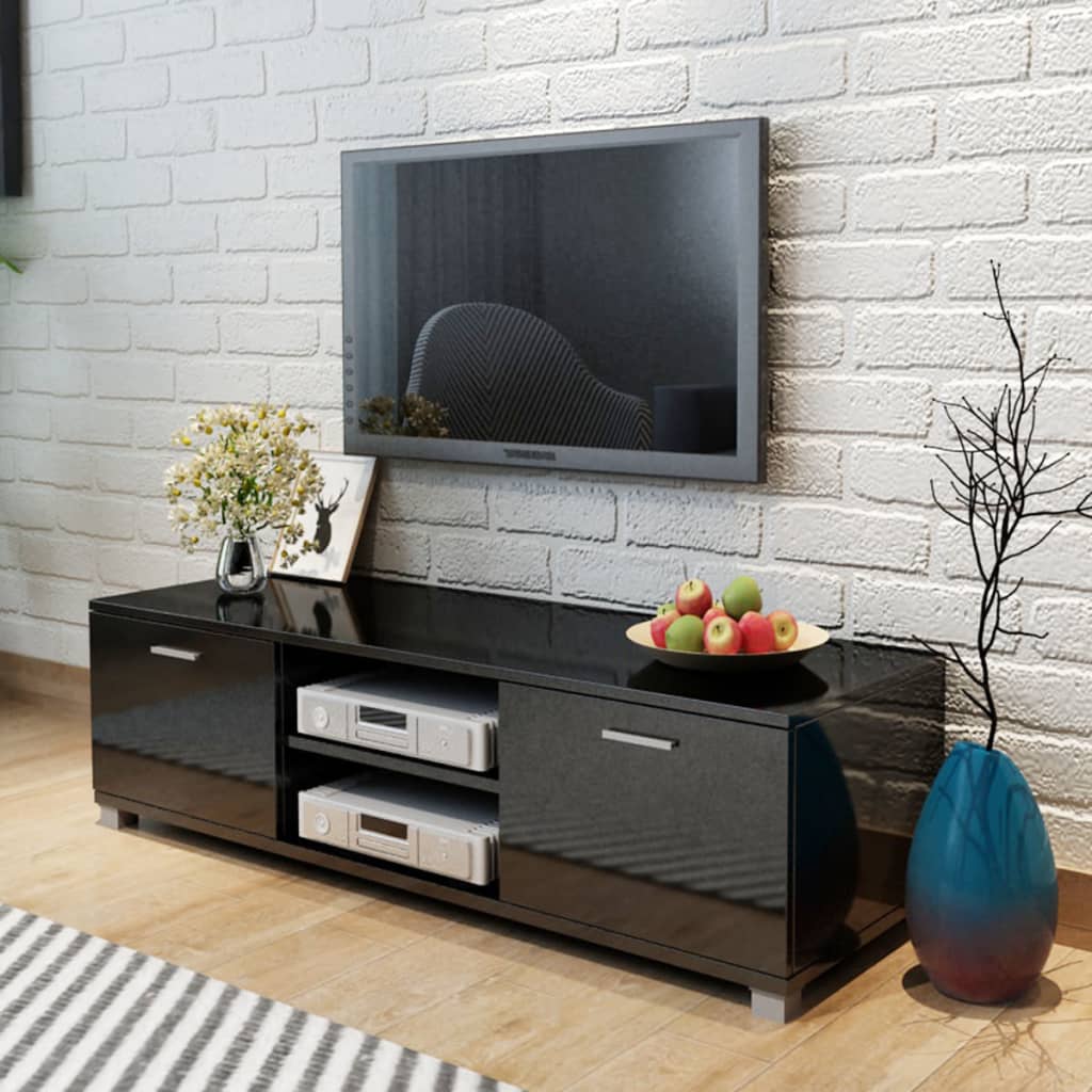 Meuble TV Noir brillant 140x40,5x35 cm - XIOS