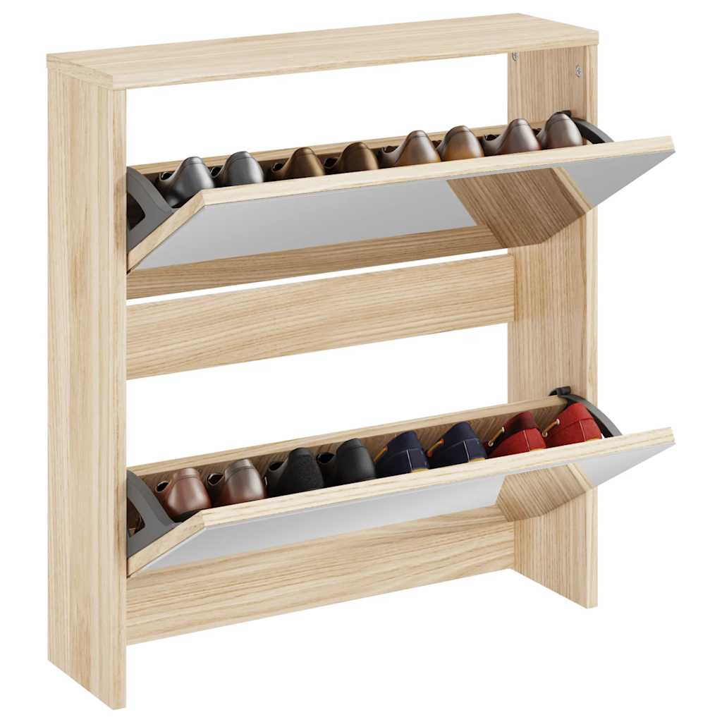 Meuble à chaussures 2 étages avec miroir 63x17x67 cm Chêne