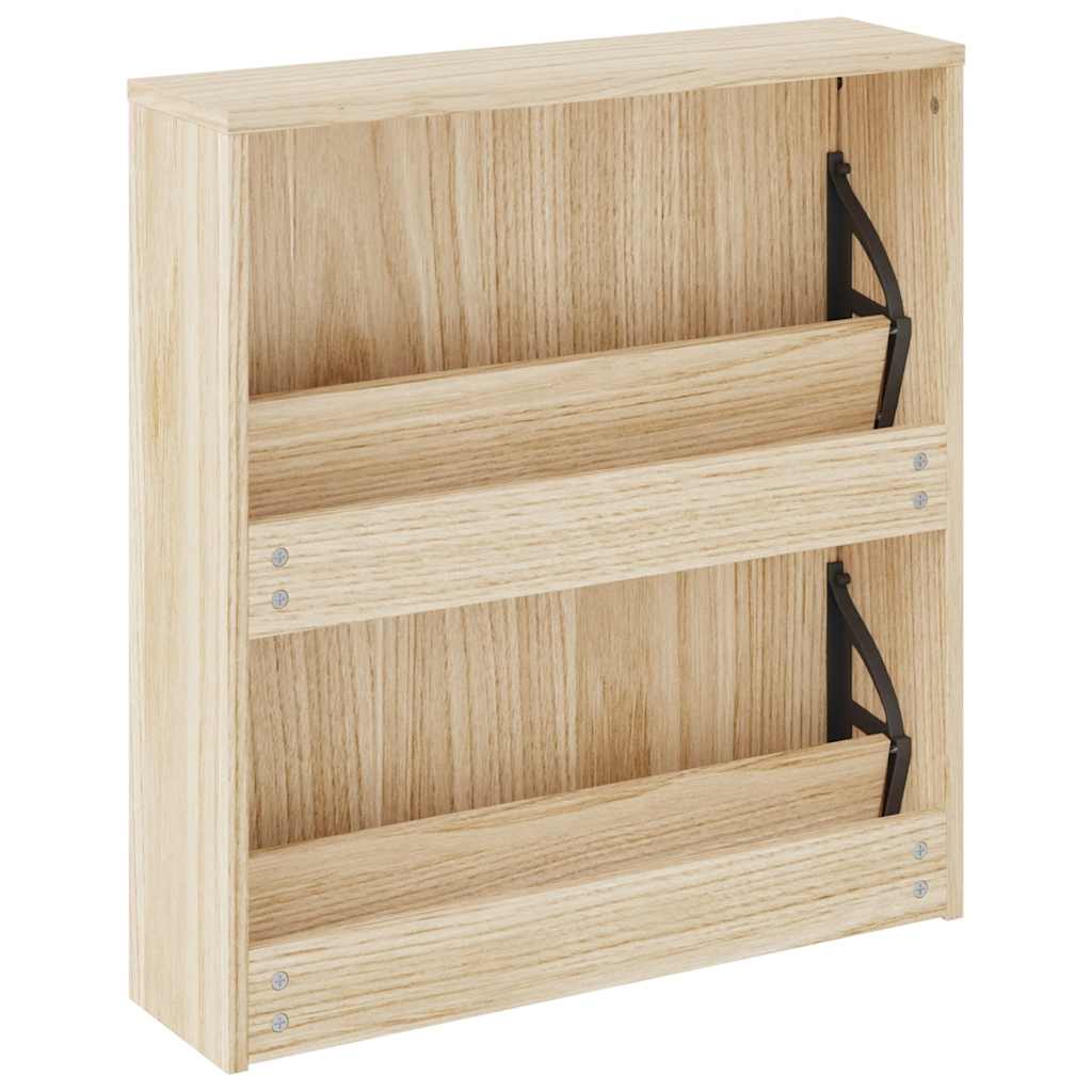 Meuble à chaussures 2 étages avec miroir 63x17x67 cm Chêne