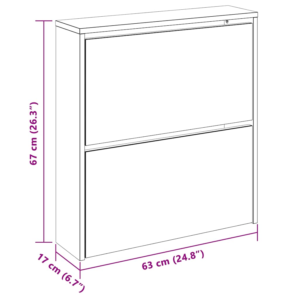 Meuble à chaussures 2 étages avec miroir 63x17x67 cm Chêne