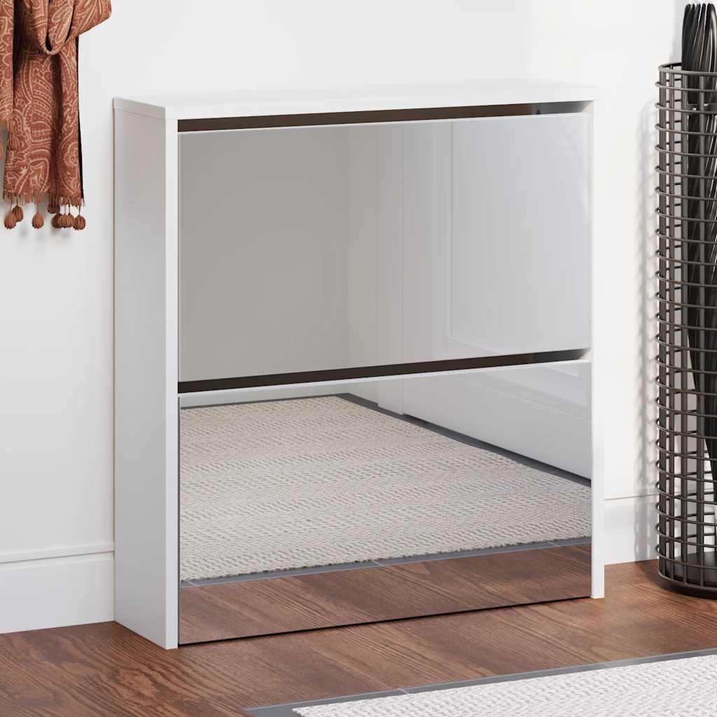 Meuble à chaussures 2 étages avec miroir 63x17x67 cm Blanc - XIOS