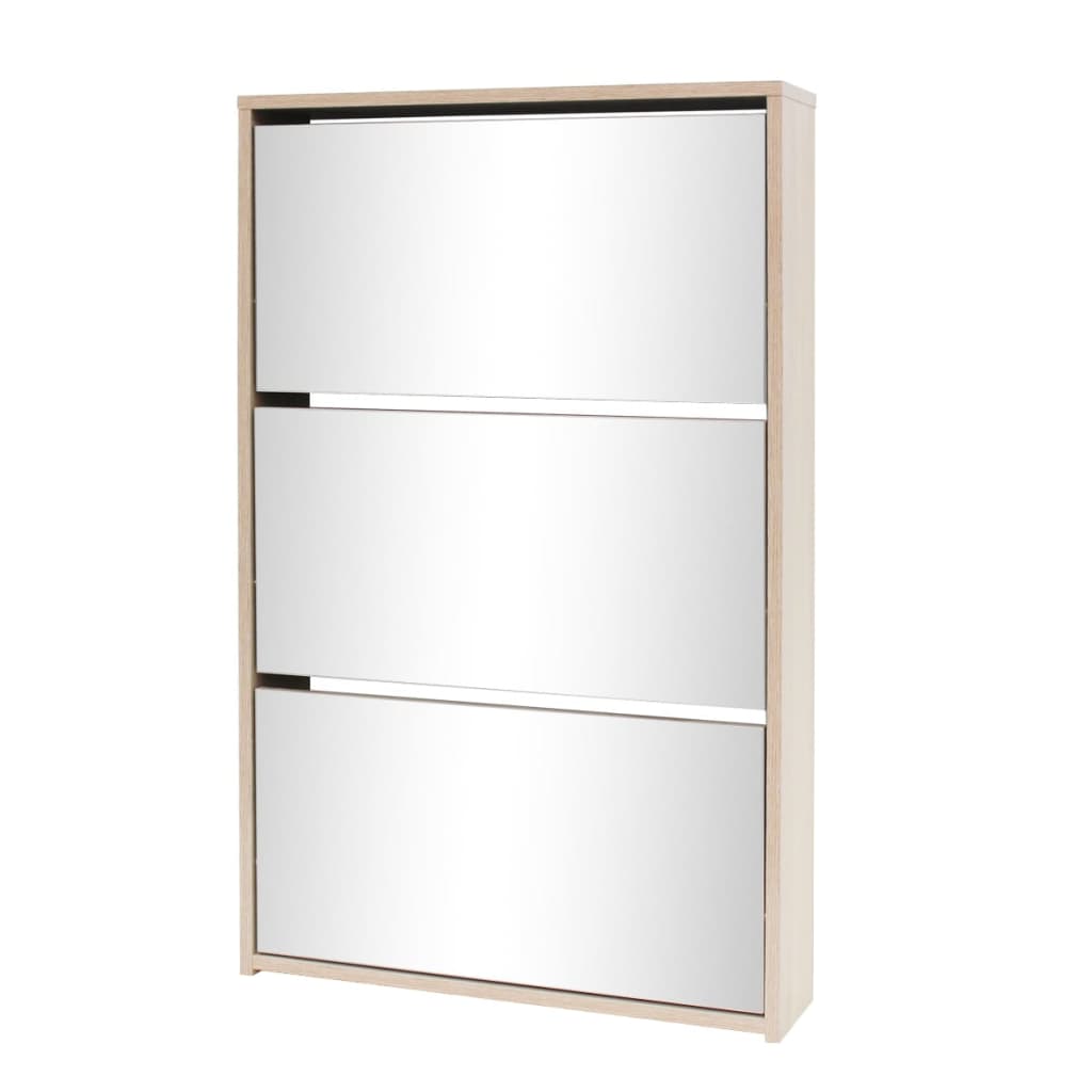 Meuble à chaussures 3 étagères Miroir 63x17x102,5 cm Chêne - XIOS