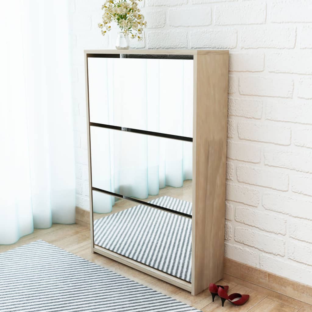 Meuble à chaussures 3 étagères Miroir 63x17x102,5 cm Chêne - XIOS
