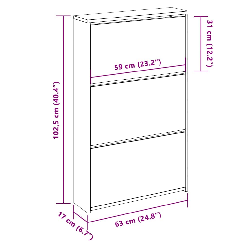 Meuble à chaussures 3 étagères 63x17x102,5 cm Miroir Blanc - XIOS