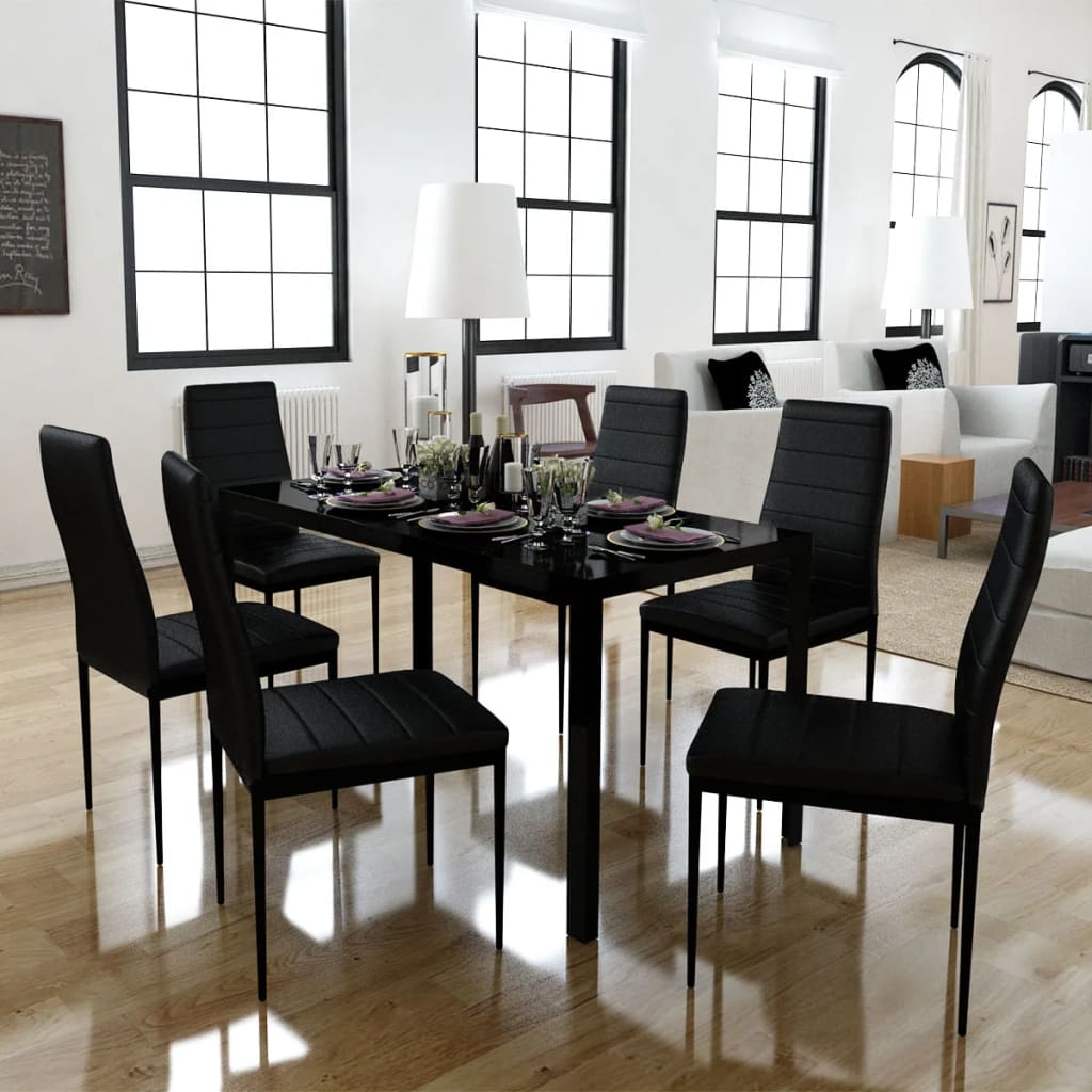 Ensemble de table à manger sept pièces noir