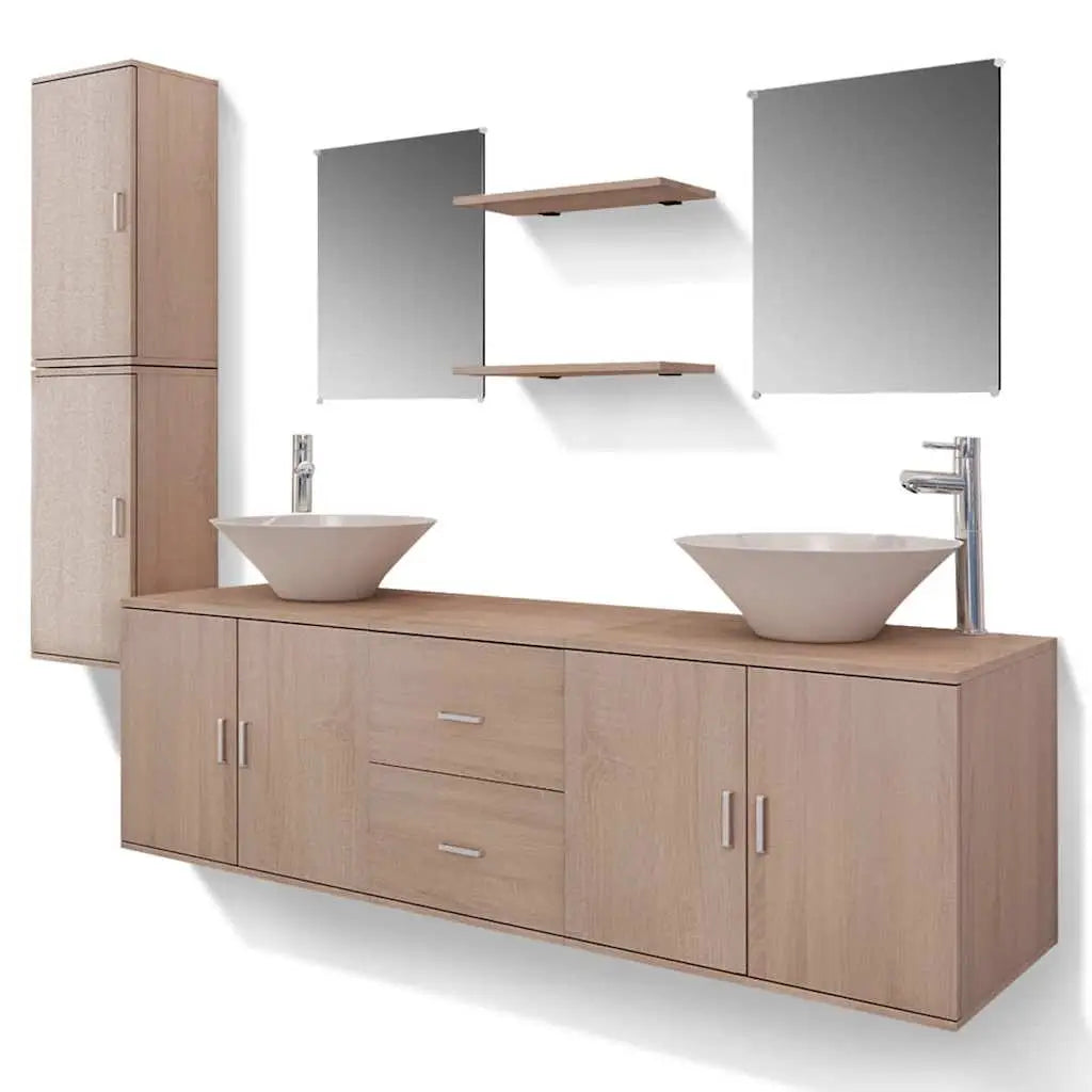 Meuble de salle de bain 11 pcs avec lavabo et robinet Beige - XIOS