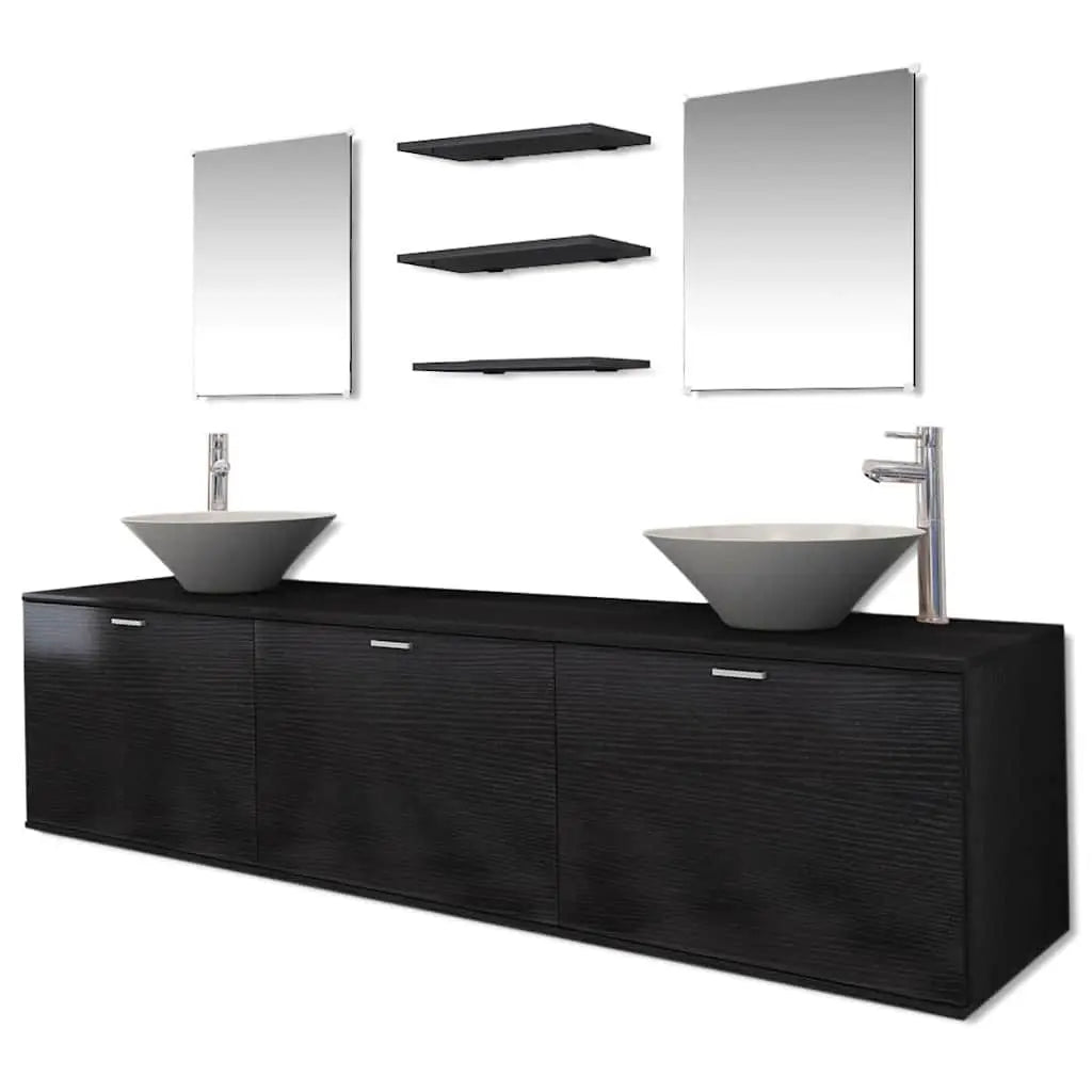 Dix pièces pour salle de bains avec lavabo et robinet noir - XIOS