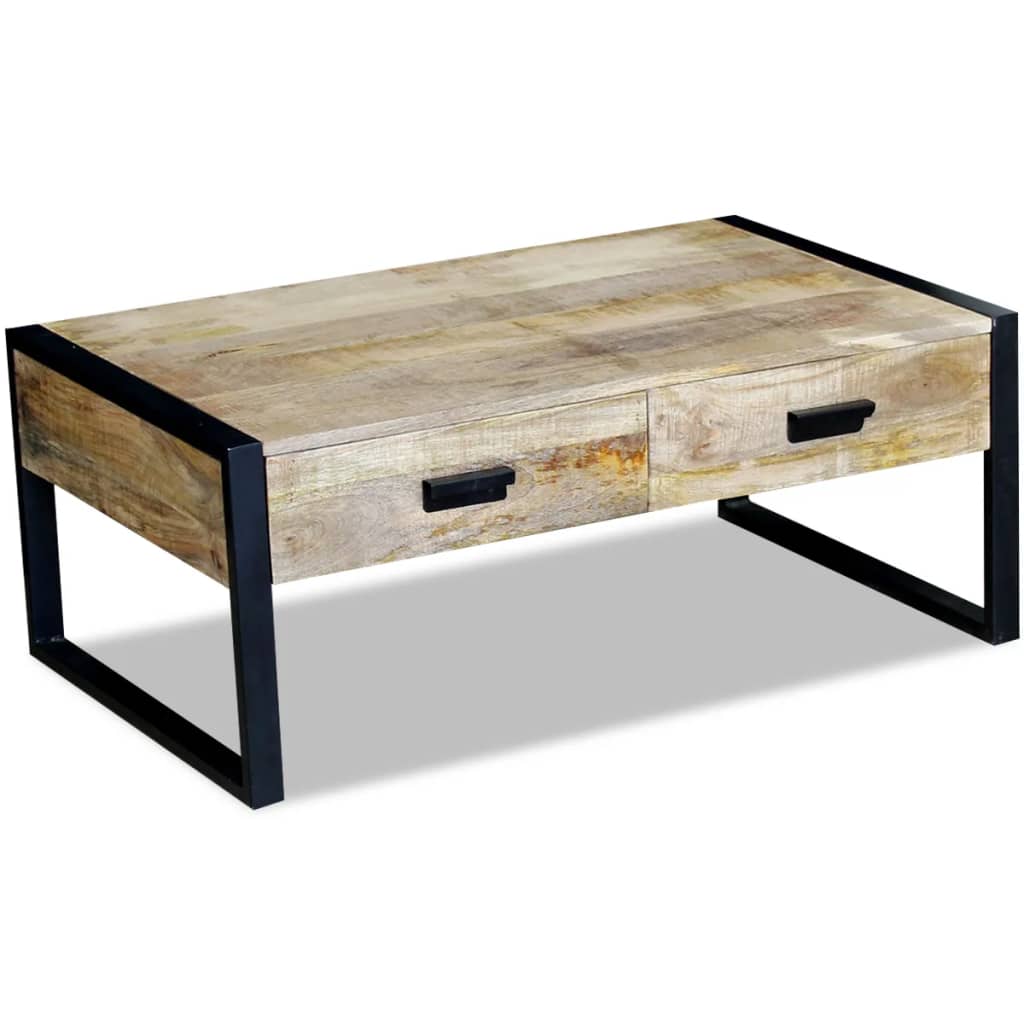 Table basse avec 2 tiroirs Bois de manguier massif 100x60x40 cm - XIOS