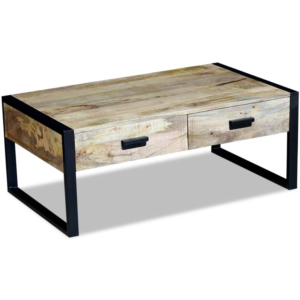 Table basse avec 2 tiroirs Bois de manguier massif 100x60x40 cm - XIOS