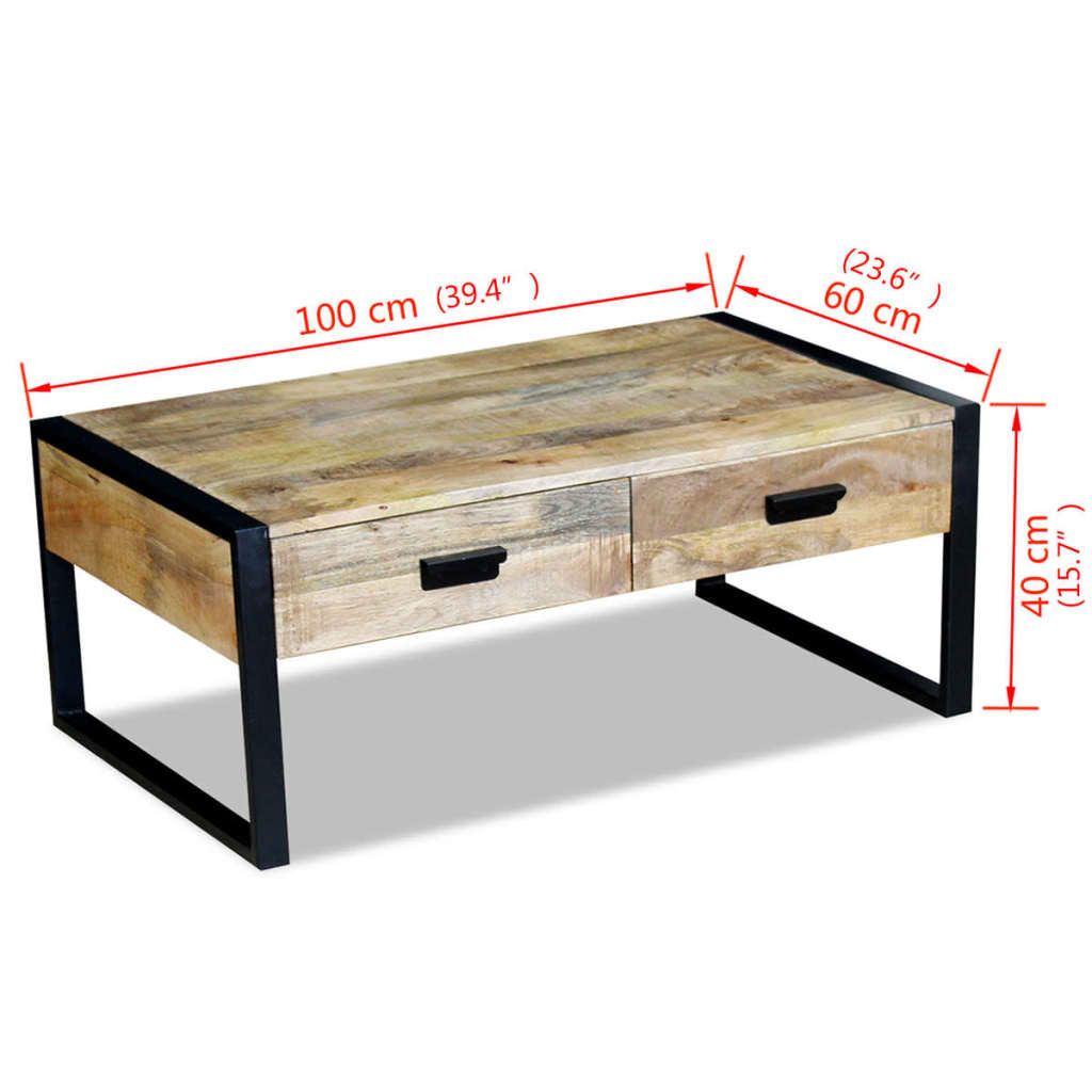 Table basse avec 2 tiroirs Bois de manguier massif 100x60x40 cm - XIOS