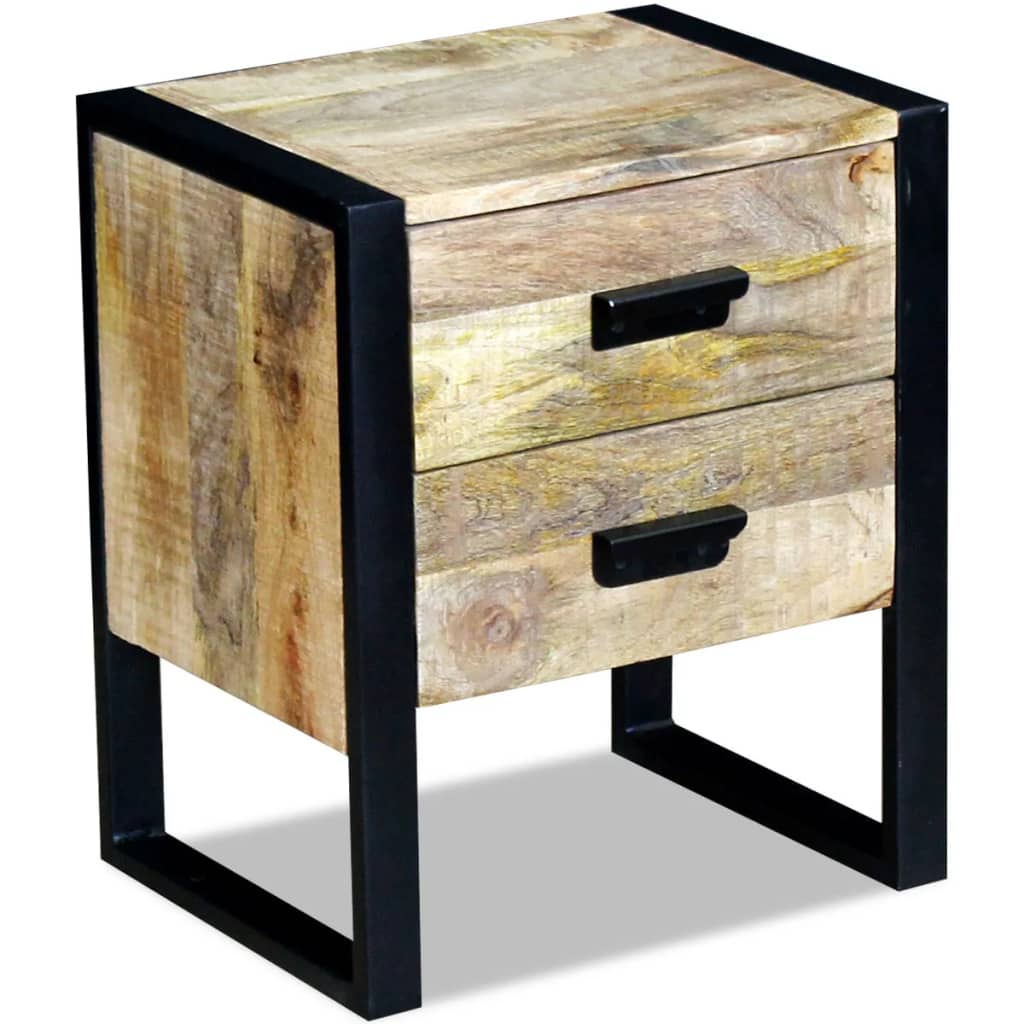 Table auxiliaire à 2 tiroirs bois manguier massif 43x33x51 cm - XIOS