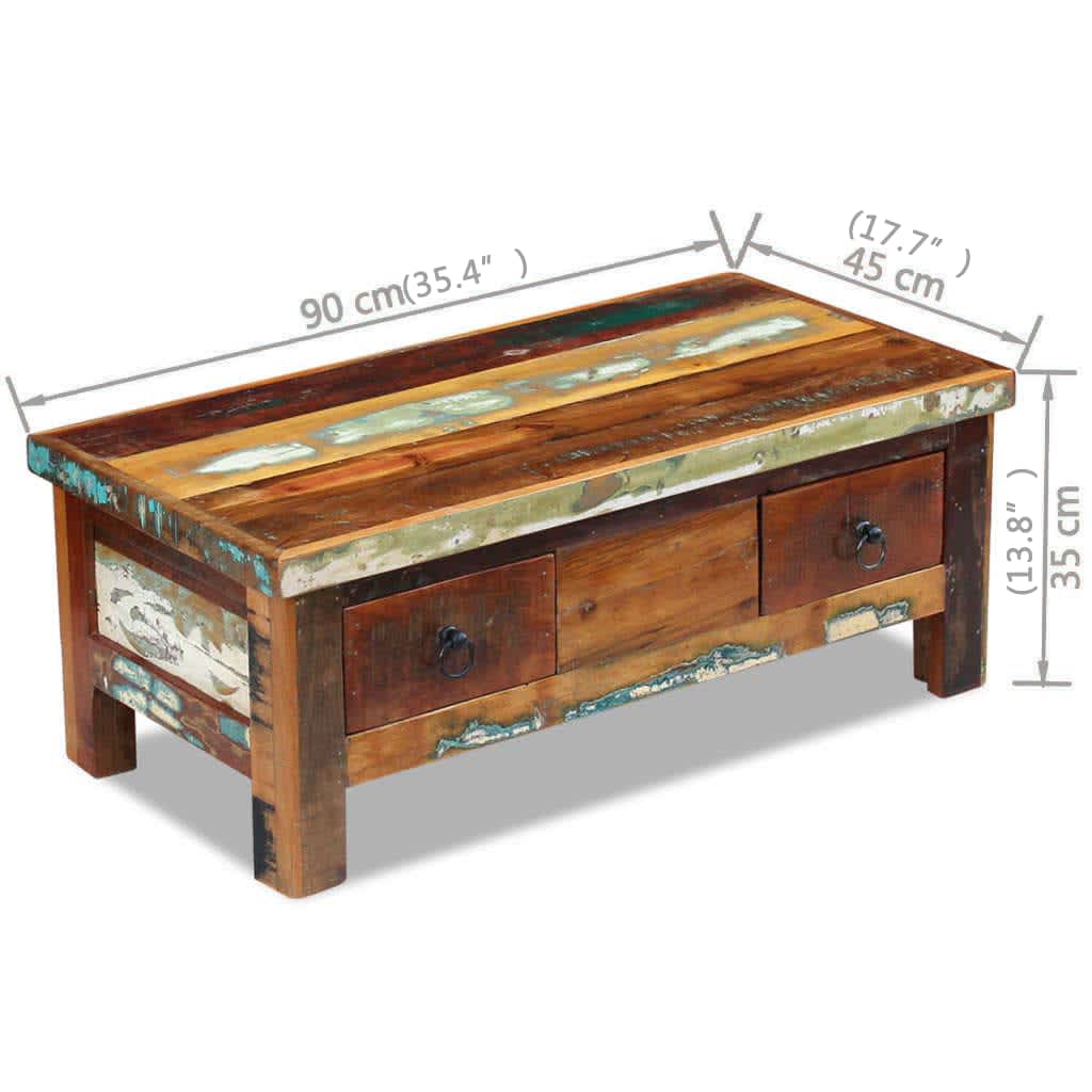 Table basse à tiroirs Bois de récupération 90x45x35 cm - XIOS