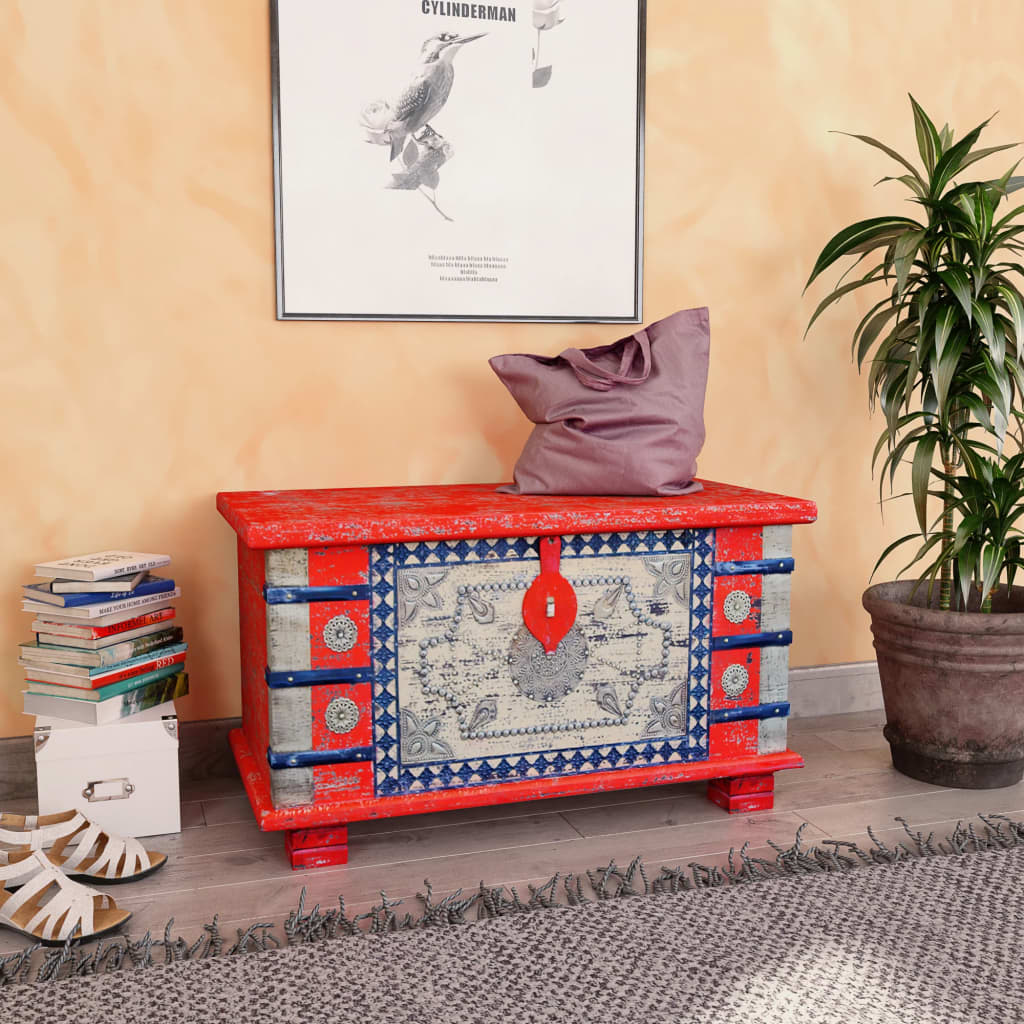 Coffre de rangement Bois de manguier rouge 80 x 40 x 45 cm - XIOS