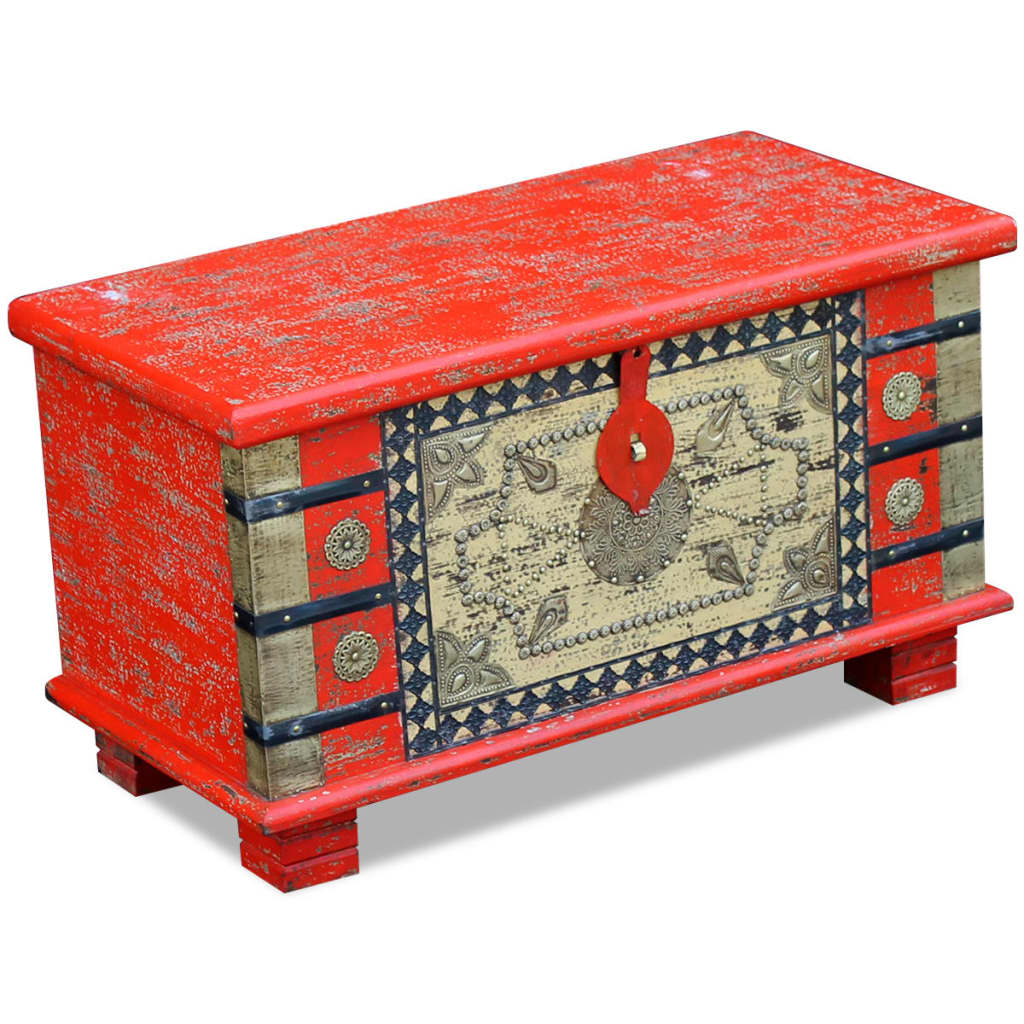 Coffre de rangement Bois de manguier rouge 80 x 40 x 45 cm - XIOS