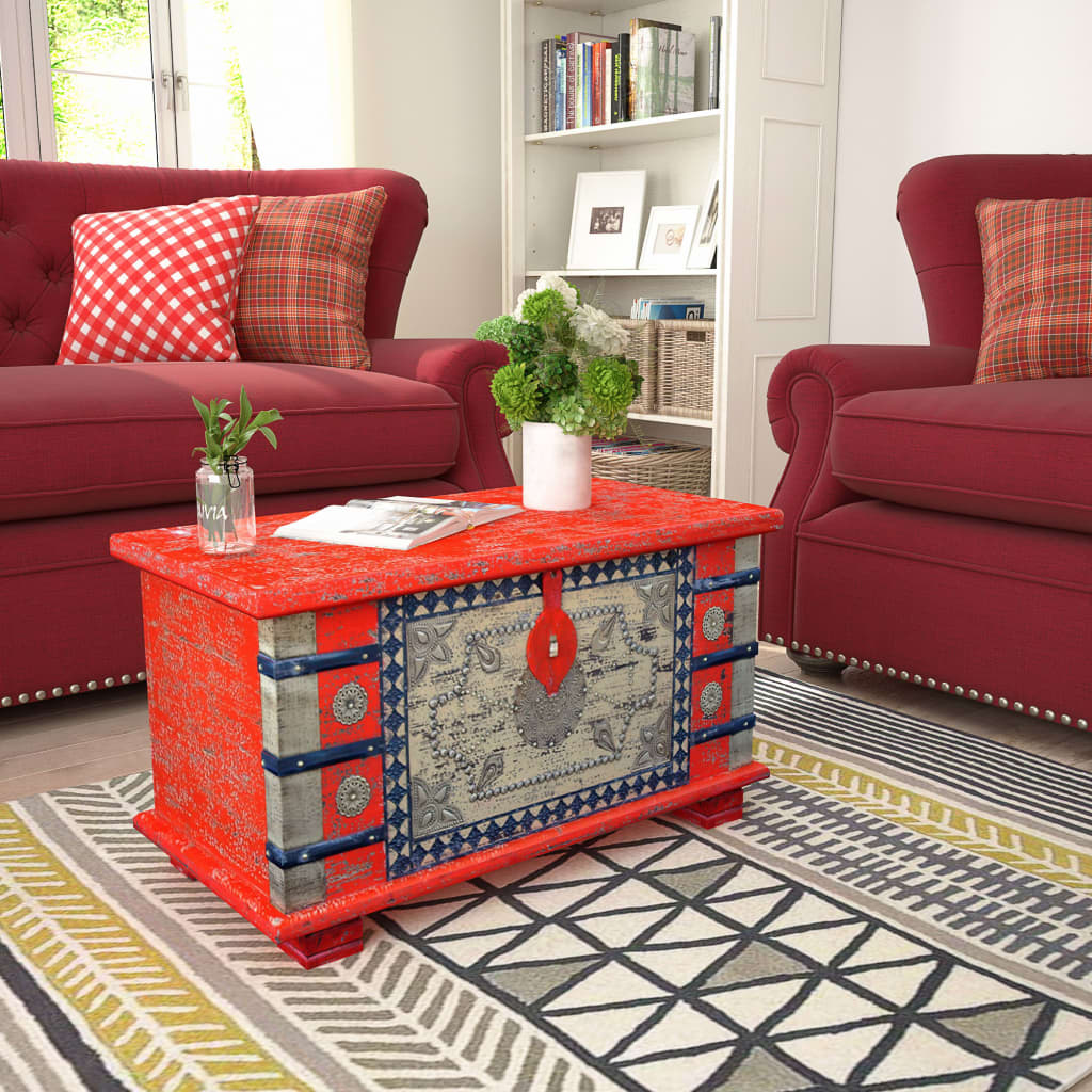 Coffre de rangement Bois de manguier rouge 80 x 40 x 45 cm