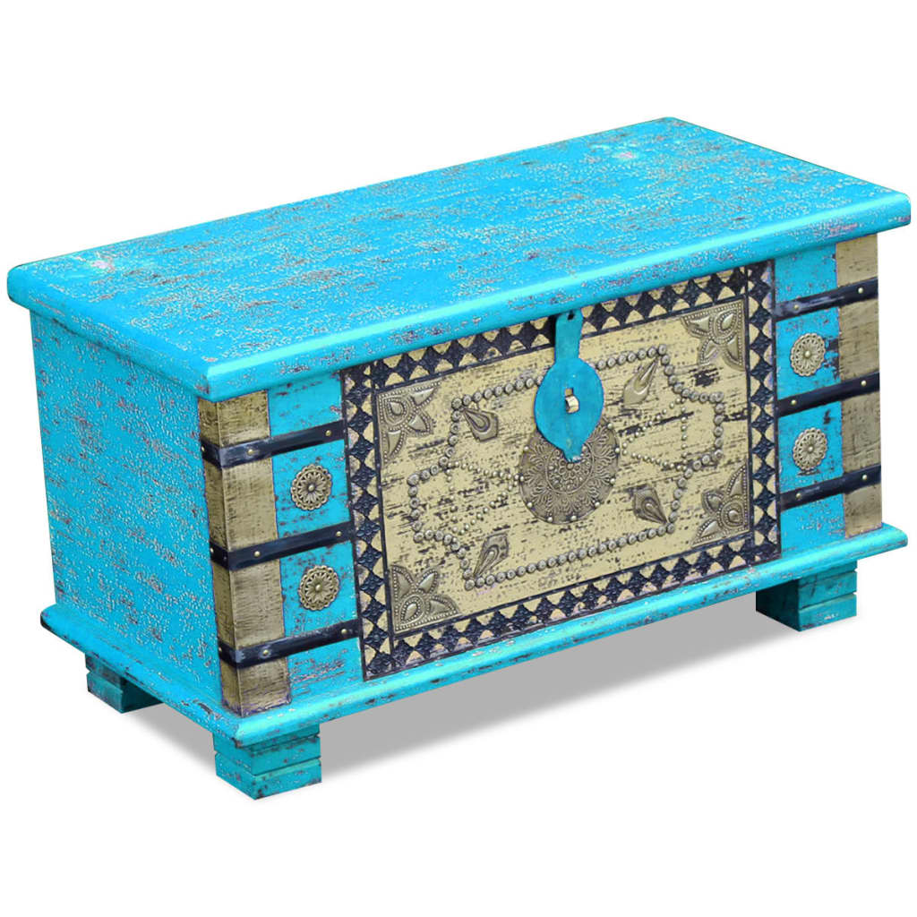 Coffre de rangement Bois de manguier bleu 80 x 40 x 45 cm - XIOS