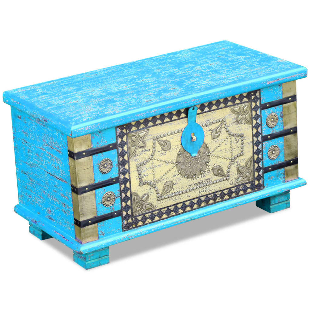 Coffre de rangement Bois de manguier bleu 80 x 40 x 45 cm - XIOS