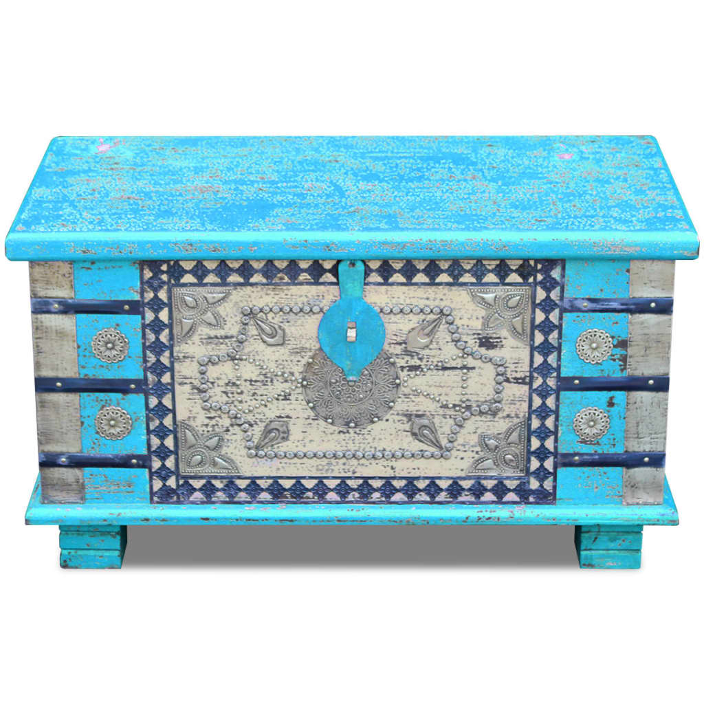 Coffre de rangement Bois de manguier bleu 80 x 40 x 45 cm - XIOS