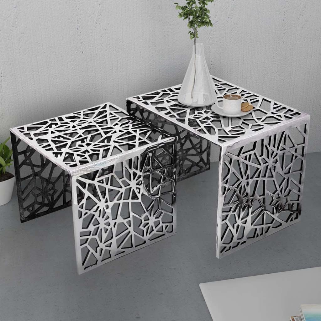 Table auxiliaire carrée 2 pièces Aluminium Argenté - XIOS