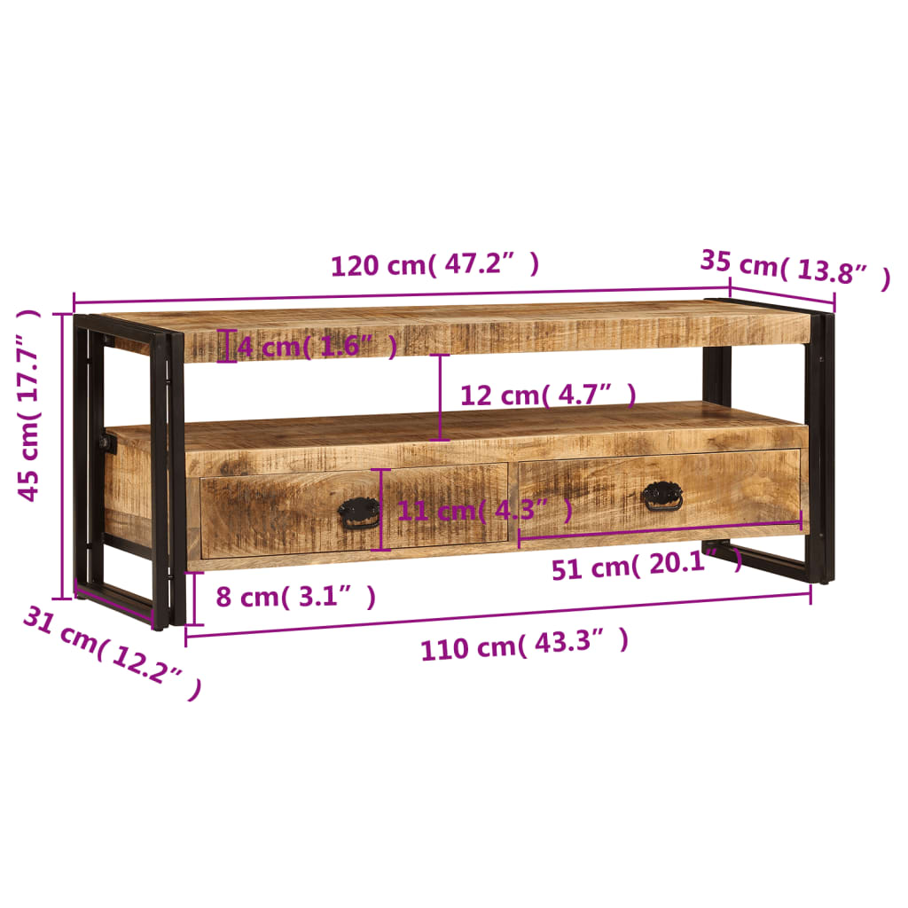 Meuble TV 120x35x45 cm Bois solide de manguier - XIOS