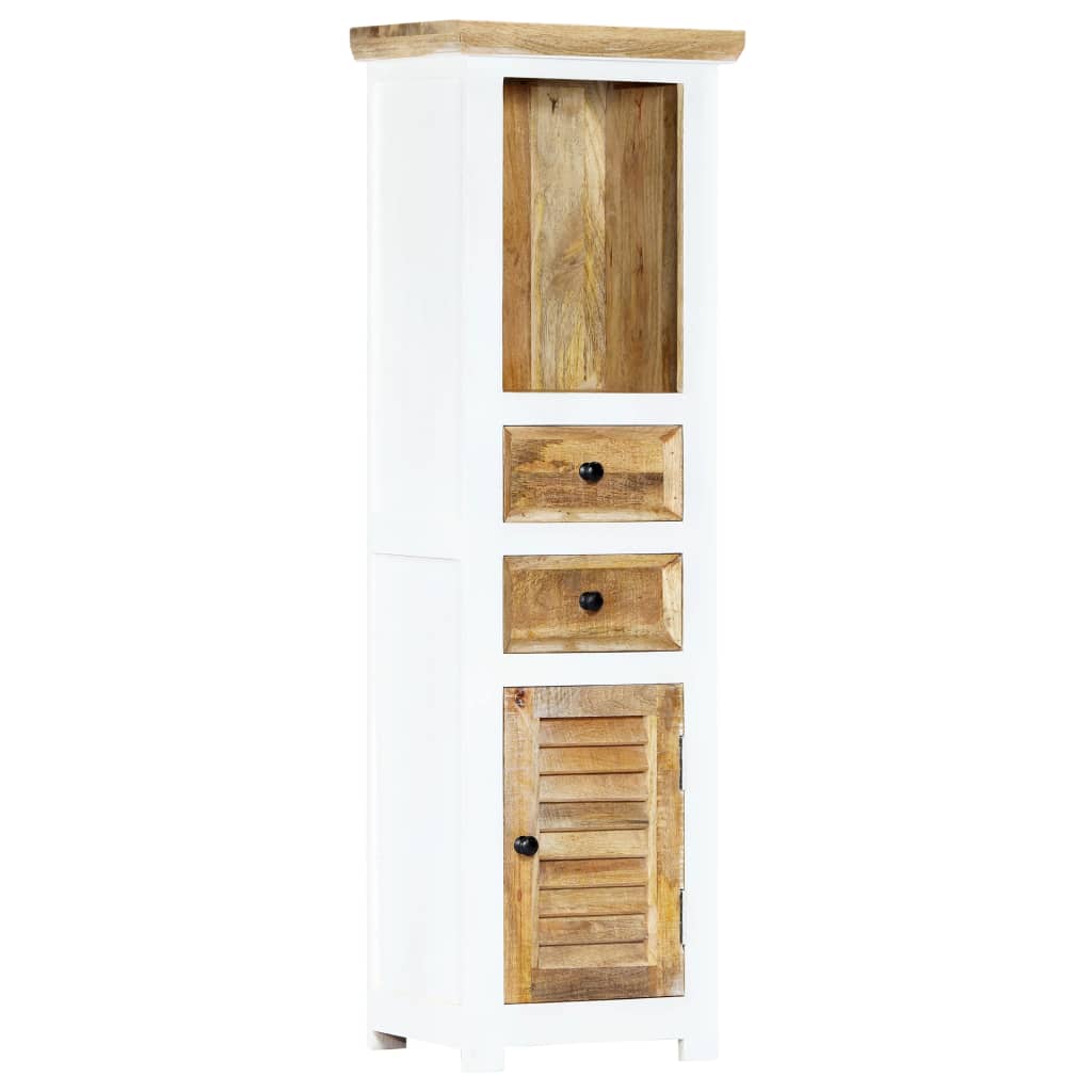 Buffet Blanc et marron 40x30x128cm Bois de manguier solide brut
