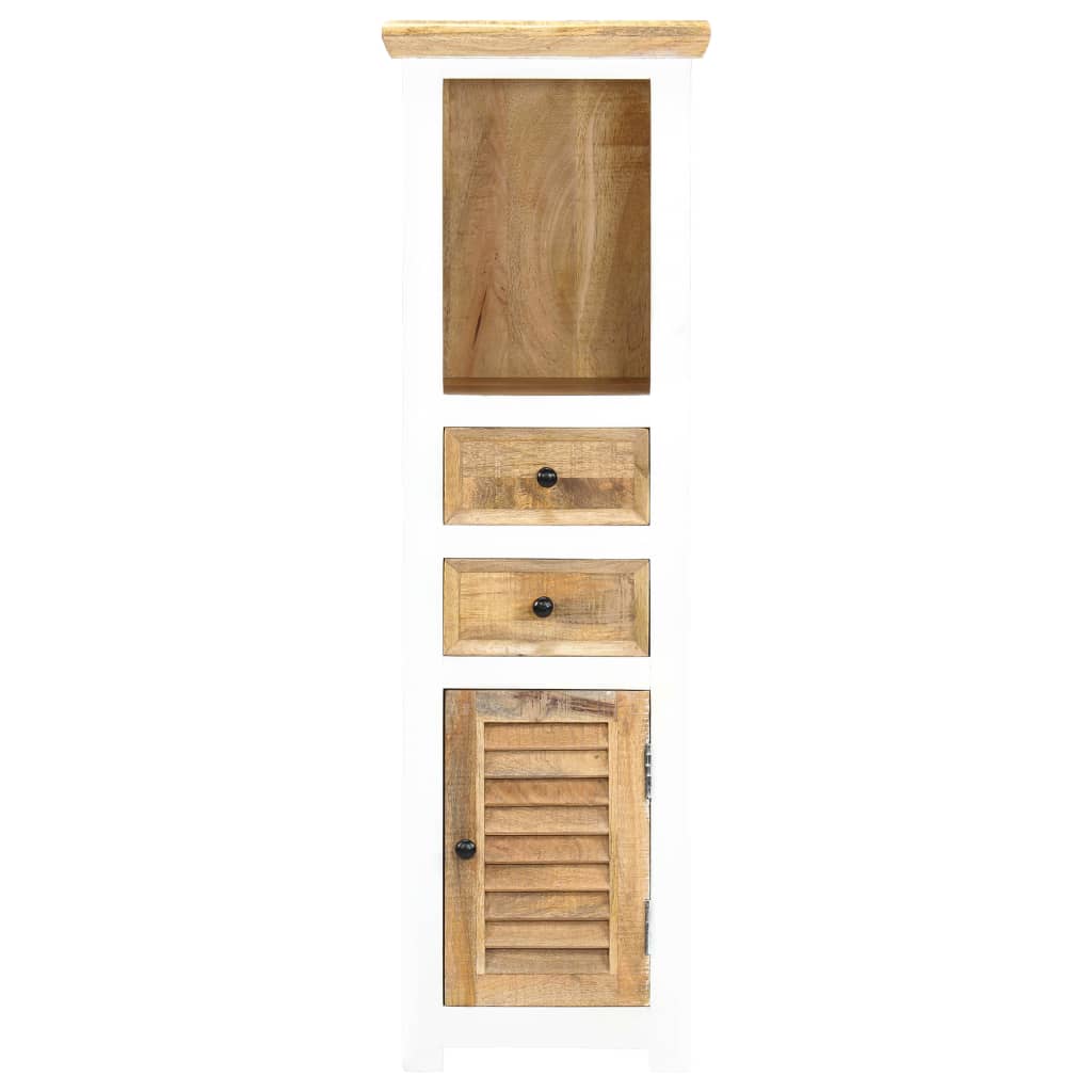 Buffet Blanc et marron 40x30x128cm Bois de manguier solide brut