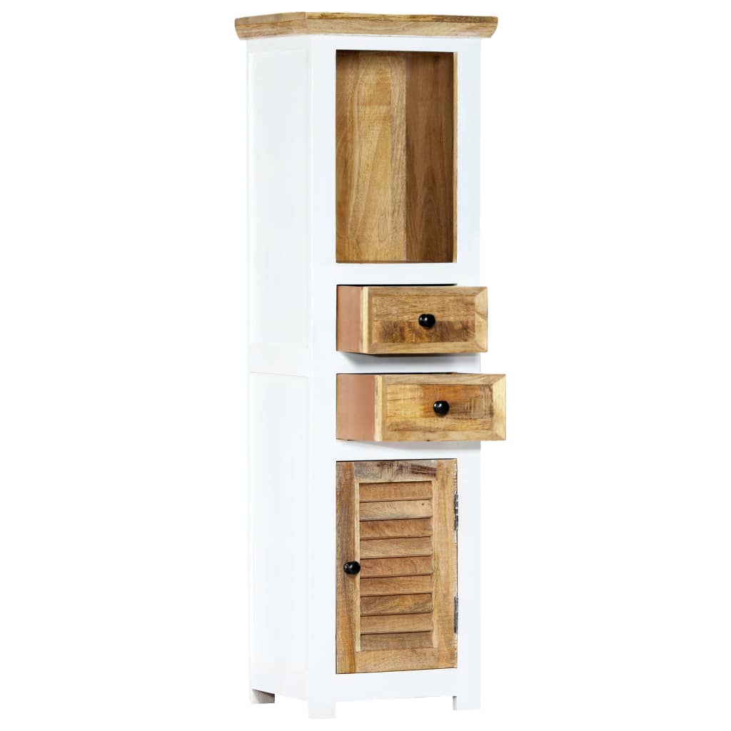 Buffet Blanc et marron 40x30x128cm Bois de manguier solide brut