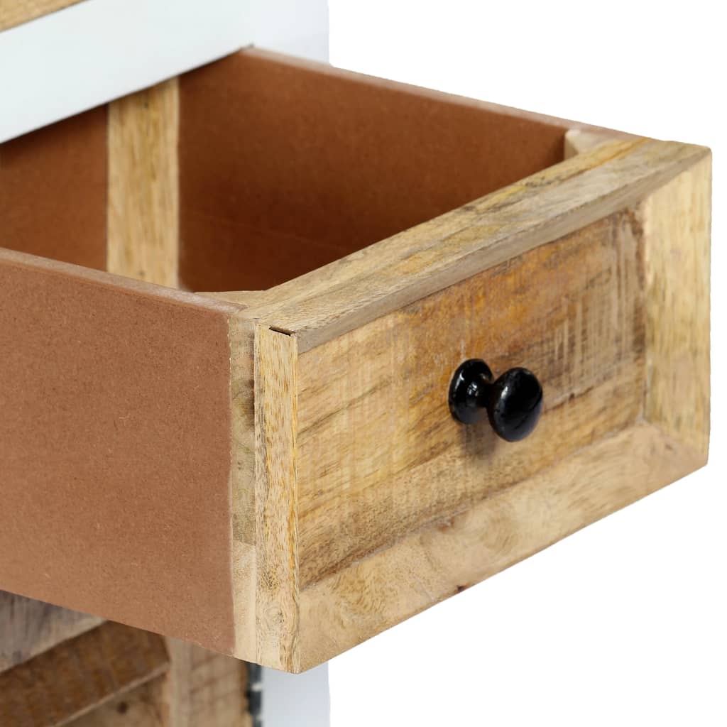 Buffet Blanc et marron 40x30x128cm Bois de manguier solide brut