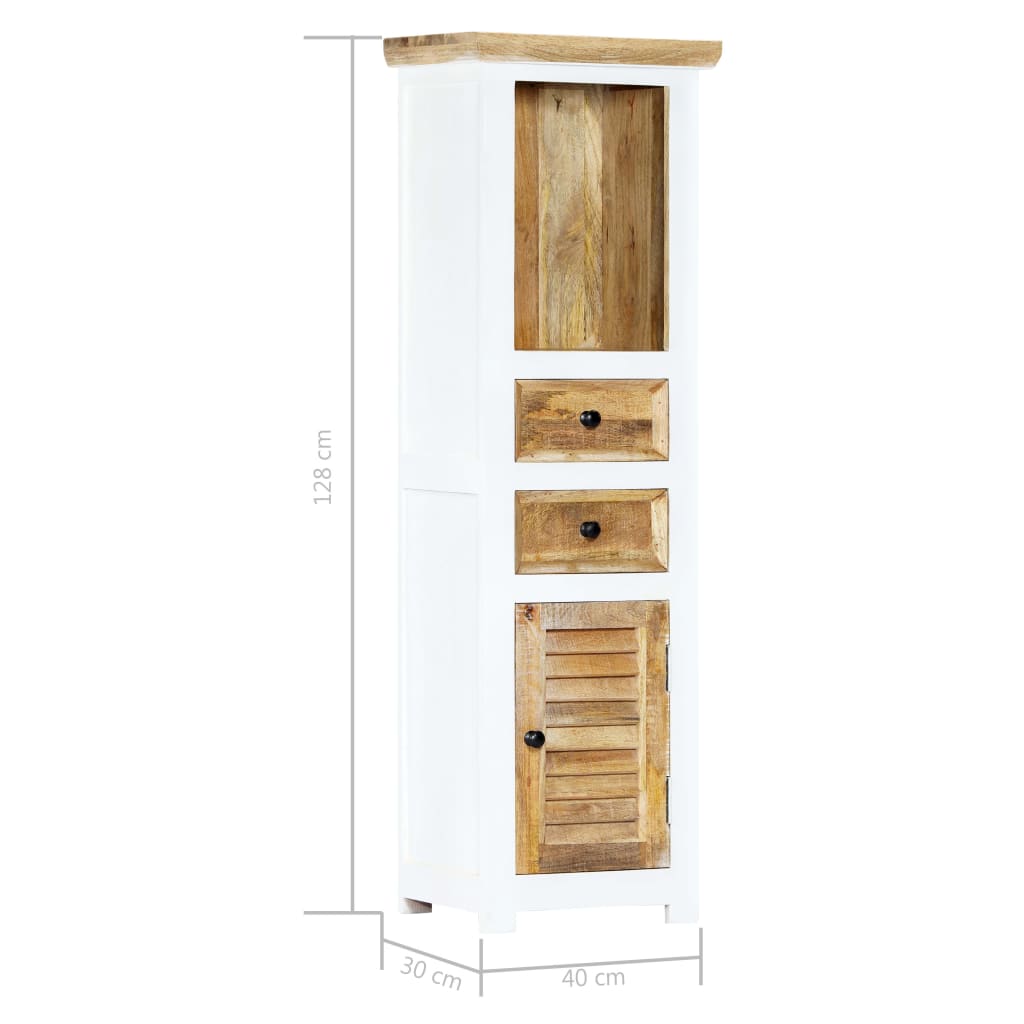 Buffet Blanc et marron 40x30x128cm Bois de manguier solide brut
