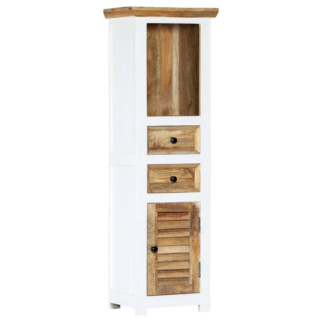 Buffet Blanc et marron 40x30x128cm Bois de manguier solide brut