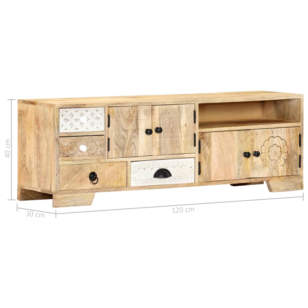 Meuble TV 120x30x40 cm Bois massif de manguier - XIOS