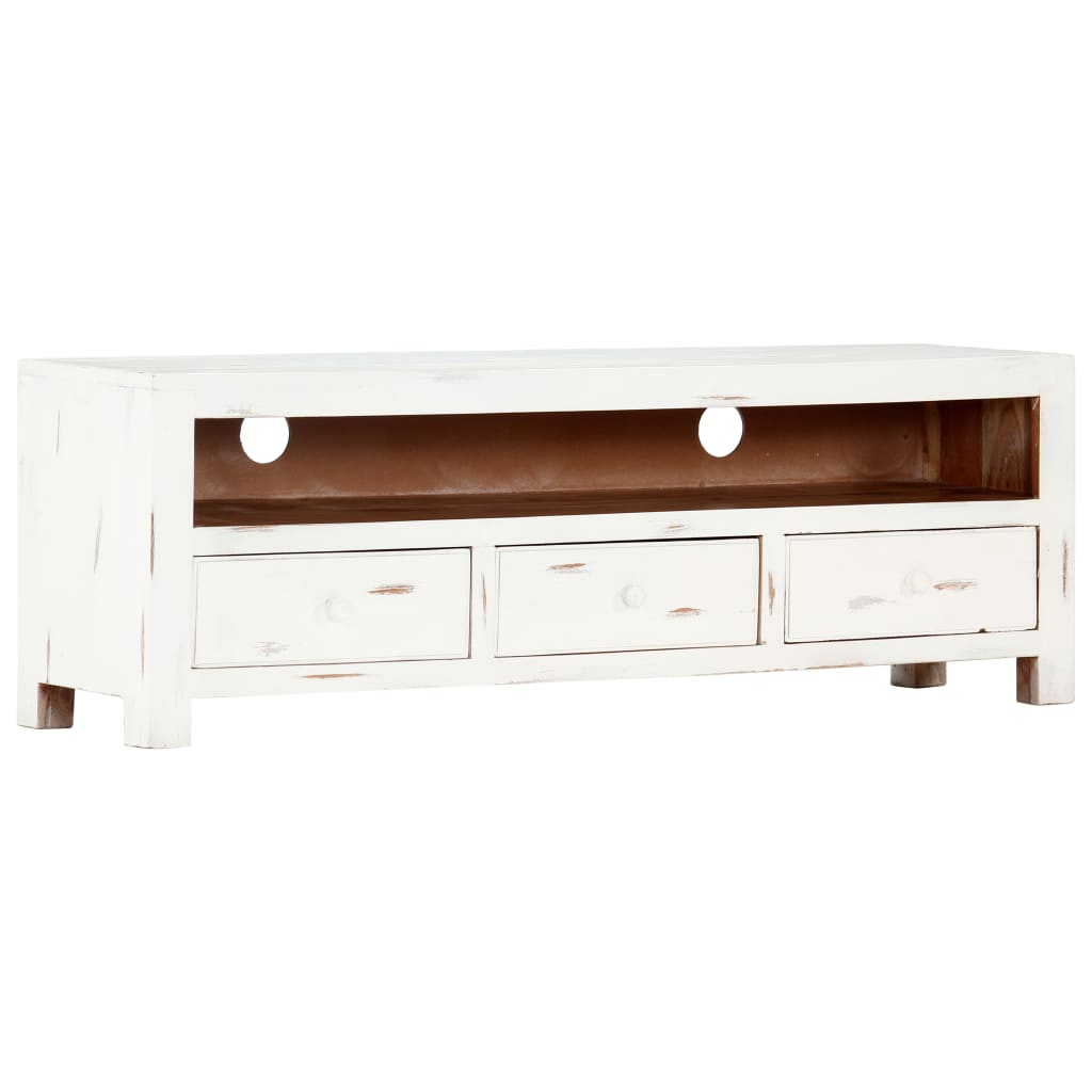Meuble TV Blanc 120x30x40 cm Bois d'acacia massif - XIOS