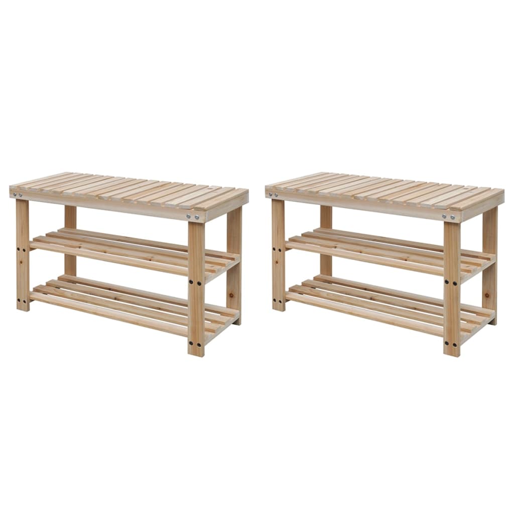 Étagère à chaussures 2 en 1 avec dessus banc 2 pcs Bois massif - XIOS