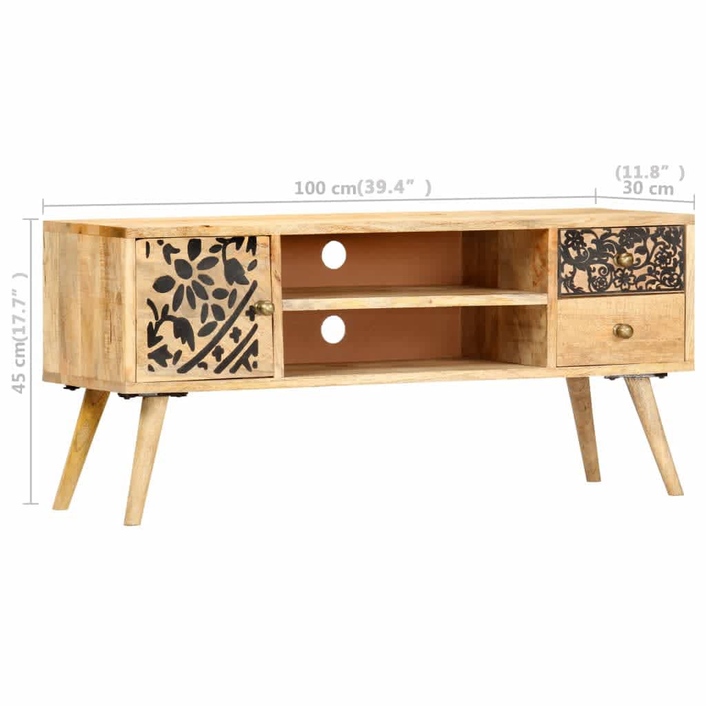 Meuble TV 100x30x45 cm bois massif de manguier - XIOS