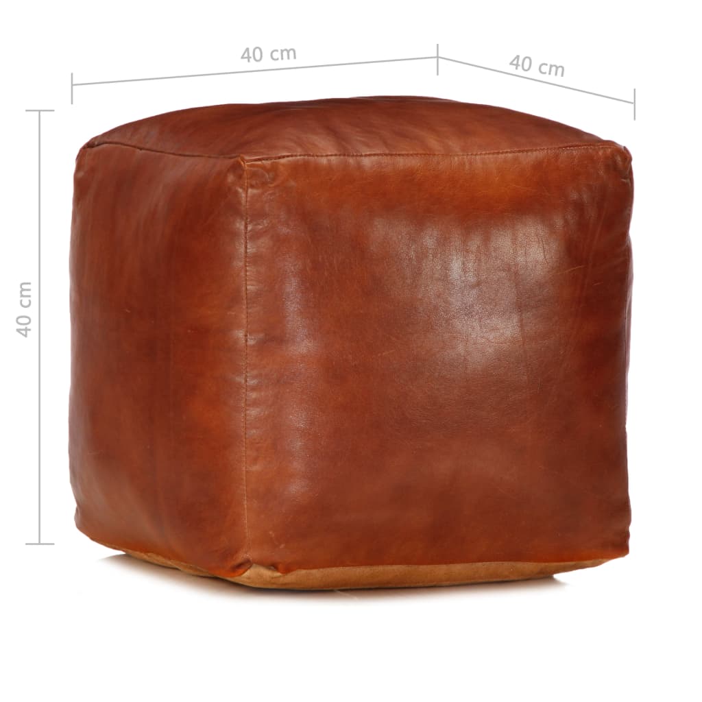 Pouf 40 x 40 x 40 cm Brun roux Cuir véritable de chèvre - XIOS