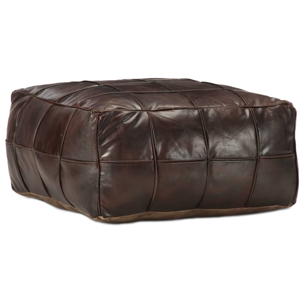 Pouf 60 x 60 x 30 cm Marron foncé Cuir véritable de chèvre - XIOS