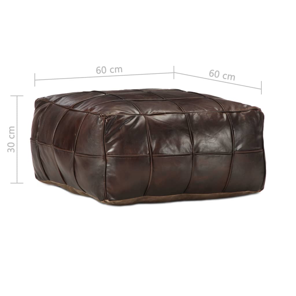 Pouf 60 x 60 x 30 cm Marron foncé Cuir véritable de chèvre - XIOS