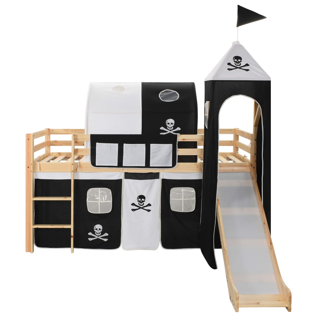 Lit mezzanine d'enfants avec toboggan et échelle Pin 97x208 cm XIOS