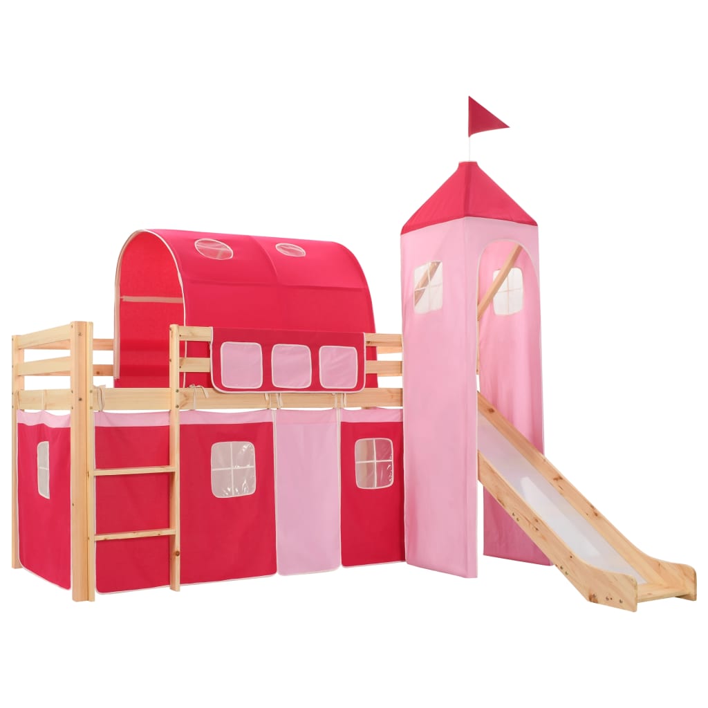 Lit mezzanine d'enfants avec toboggan et échelle Pin 208x230 cm - XIOS