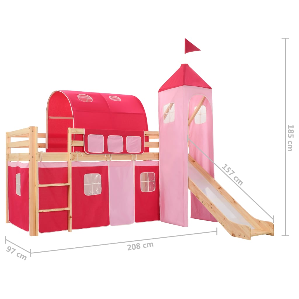 Lit mezzanine d'enfants avec toboggan et échelle Pin 208x230 cm - XIOS