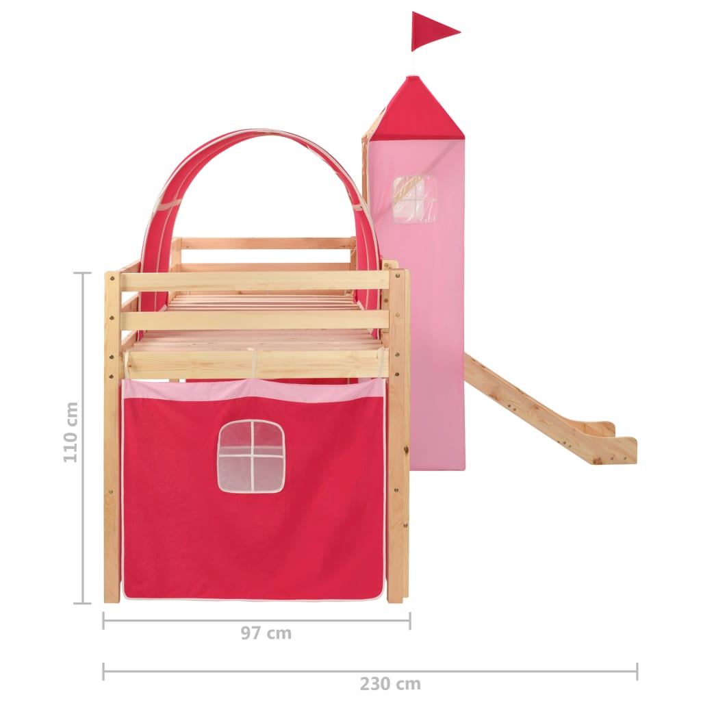 Lit mezzanine d'enfants avec toboggan et échelle Pin 208x230 cm - XIOS