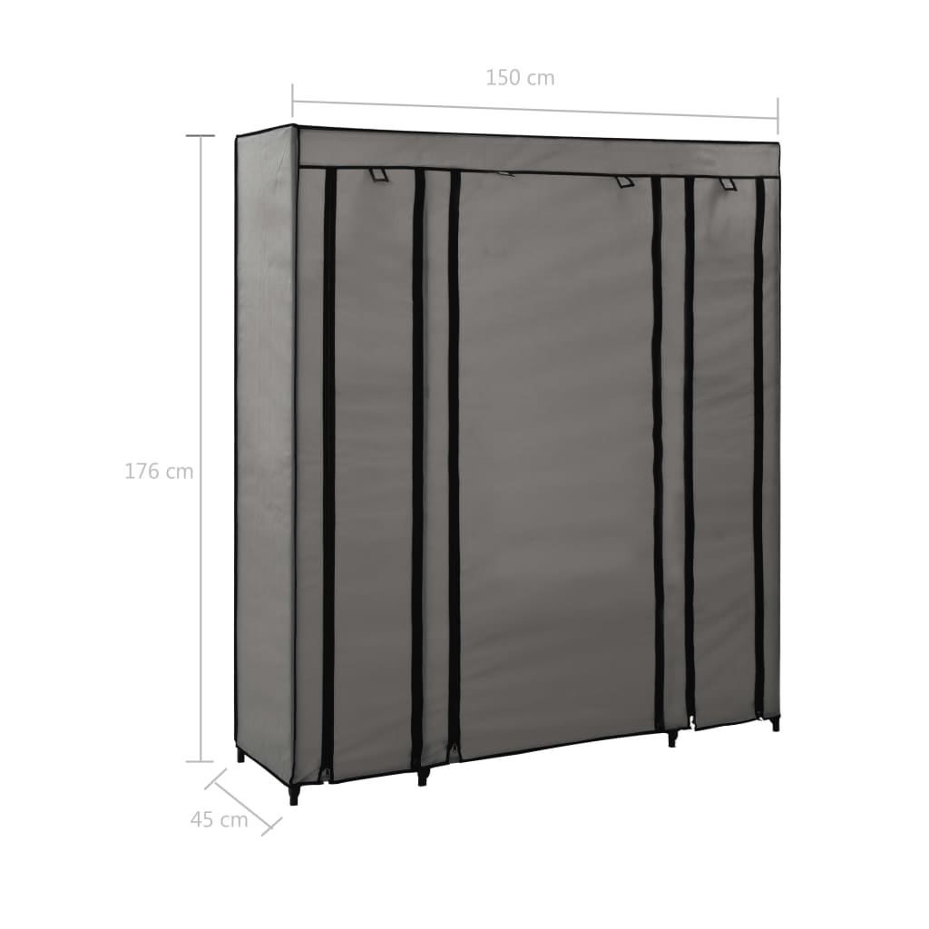 Armoire avec compartiments et tiges Gris 150x45x176 cm Tissu - XIOS